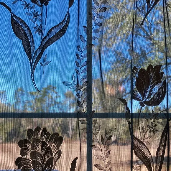 Vintage Floral Embroidered Scalloped Valance Curtain Panels Deep Green and Gold - Picture 4 of 4